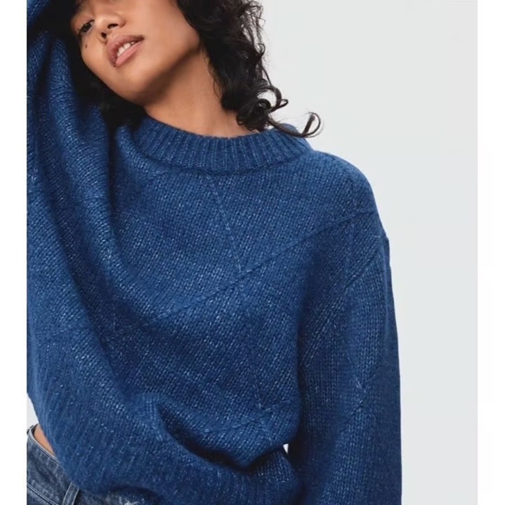 Everlane Diamond Stitch Cloud Sweater Merino Alpaca Blend Blue Small